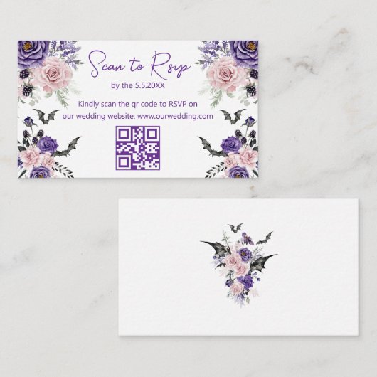 Elegante Halloween RSVP QR Code bruiloft paarse Informatiekaartje (Voorkant / Achterkant)