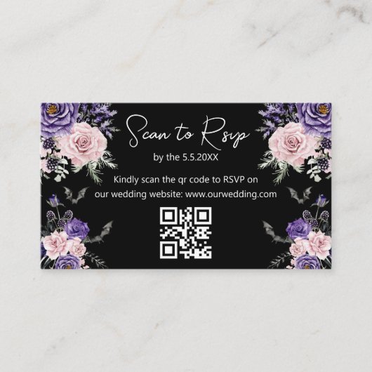 Elegante Halloween RSVP QR Code Wedding Zwart Informatiekaartje (Voorkant)