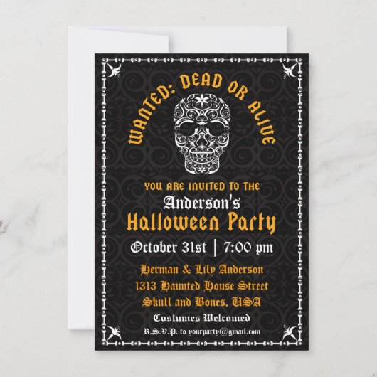 Elegante Halloween Schedel Uitnodiging (Voorkant)