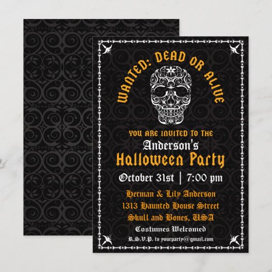 Elegante Halloween Skull uitnodiging (Voorkant / Achterkant)