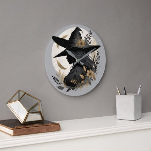 Elegante  Halloween Witch 3 grote wandklok