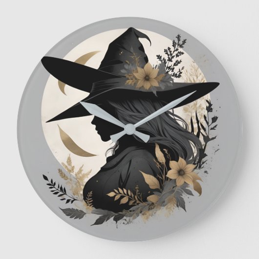 Elegante  Halloween Witch 3 grote wandklok (Voorkant)