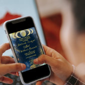 Elegante halve maan hemelse bruiloft: blauw & goud kaart