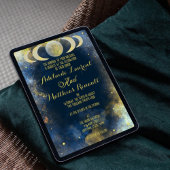 Elegante halve maan hemelse bruiloft: blauw & goud kaart