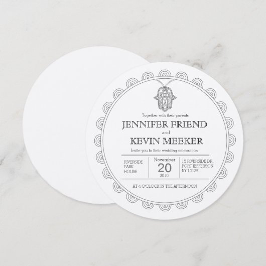 Elegante Hamsa ronde bruiloft uitnodiging (Voorkant / Achterkant)