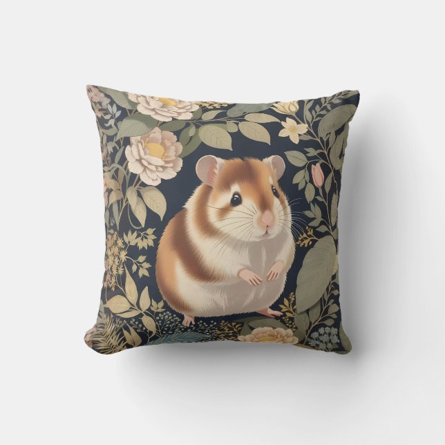Elegante hamster William Morris Geïnspireerd Bloem Kussen (Voorkant)