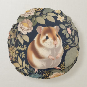 Elegante hamster William Morris Geïnspireerd Bloem Rond Kussen