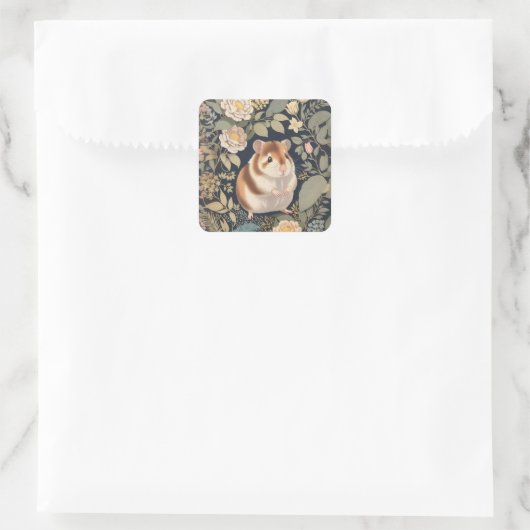 Elegante hamster William Morris Geïnspireerd Bloem Vierkante Sticker (Tas)