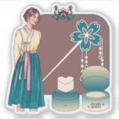 Elegante Hanbok & Bloemige Make-up Kunst Sticker (Voorkant)