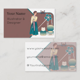 Elegante Hanbok & Bloemige Make-up Kunst Visitekaartje