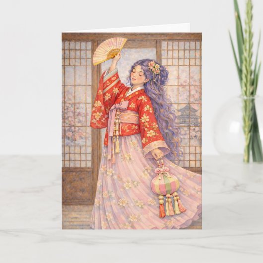 Elegante Hanbok met waaier Kaart (Voorkant)