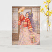 Elegante Hanbok met waaier Kaart (Gele Bloem)