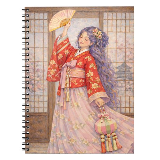 Elegante Hanbok met waaier Notitieboek (Voorkant)