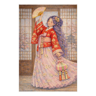 Elegante Hanbok met waaier Perfect Poster