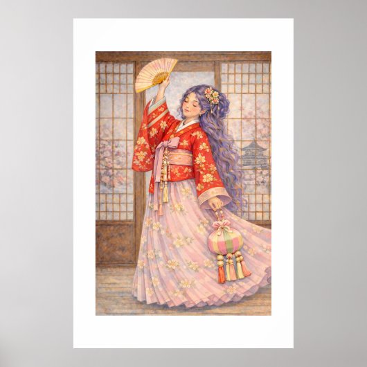 Elegante Hanbok met waaier Poster (Voorkant)