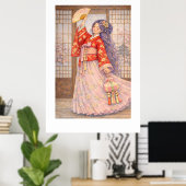 Elegante Hanbok met waaier Poster (Thuiskantoor)