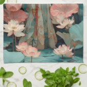 Elegante Hanbok-vrouw in roze lotustuin Theedoek (Gevouwen)