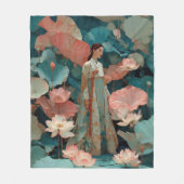 Elegante Hanbok-vrouw in rozentuin Fleece Deken (Voorkant)