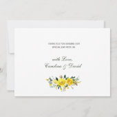 Elegante hand beletterde zomer gele roos bloemig bedankkaart (Achterkant)