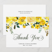 Elegante hand beletterde zomer gele roos bloemig bedankkaart (Voorkant / Achterkant)