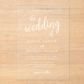 Elegante hand belettering witte bruiloft acryl uitnodigingen (Voorkant)