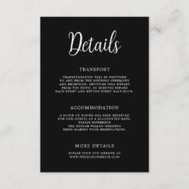 Elegante hand belettering zwart wit bruiloft detai informatiekaartje