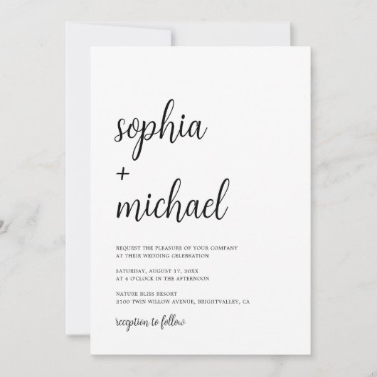 Elegante hand belettering zwart wit bruiloft kaart (Voorkant)