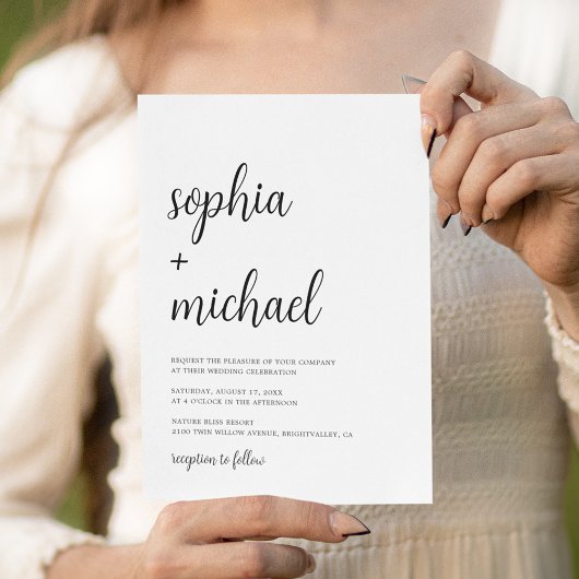 Elegante hand belettering zwart wit bruiloft kaart