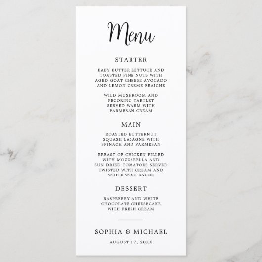 Elegante hand belettering zwart wit bruiloft menu (Voorkant)