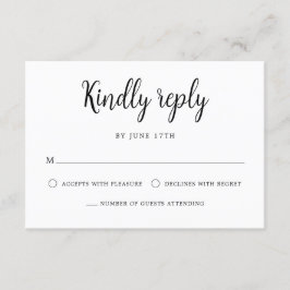 Elegante hand belettering zwart wit bruiloft RSVP kaartje