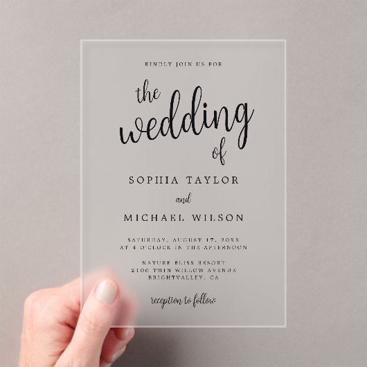 Elegante hand belettering zwarte bruiloft acryl uitnodigingen (Insitu (Draagbaar))