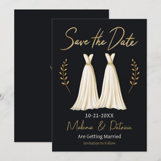 Elegante Hand-Drawn Lesbische bruiloft Save the Da Kaart (Voorkant / Achterkant)