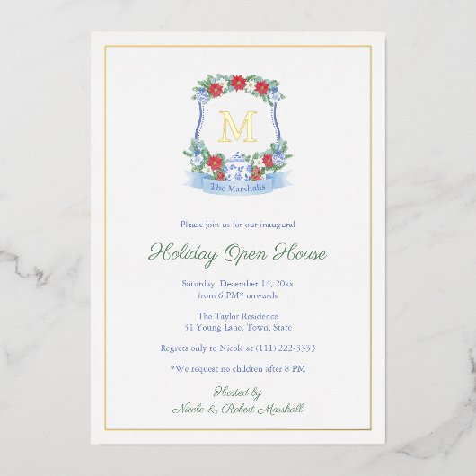 Elegante hand geschilderde Feestdagen Open House P Folie Uitnodiging (Voorkant)