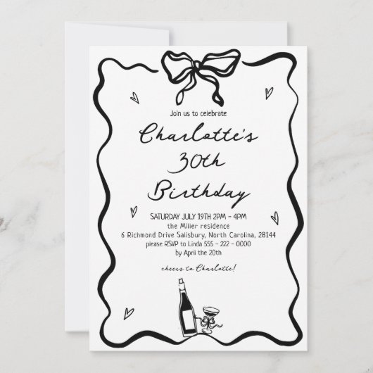 Elegante hand getekend 30ste verjaardag kaart (Voorkant)