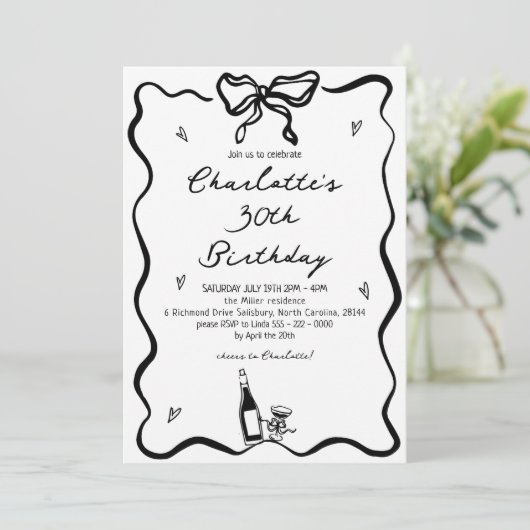 Elegante hand getekend 30ste verjaardag kaart (Staand voorkant)