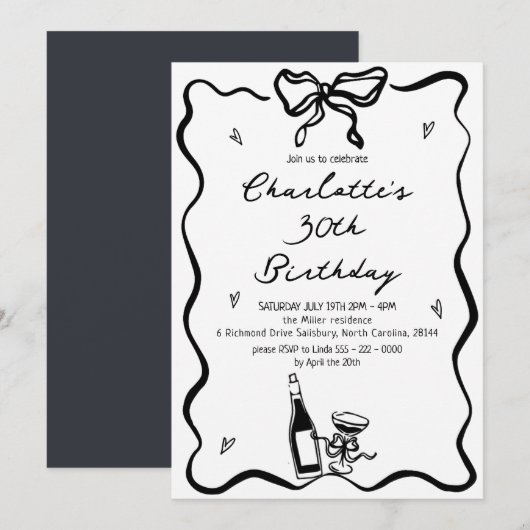 Elegante hand getekend 30ste verjaardag kaart (Voorkant / Achterkant)