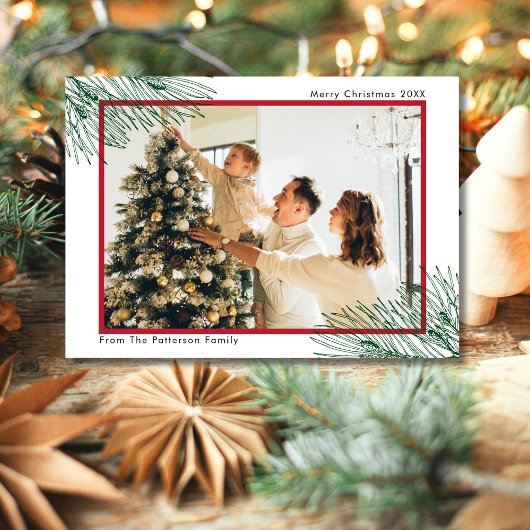 Elegante hand getekend groen minimalistische kerst feestdagenkaart