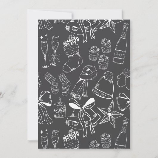 Elegante hand getekend monochroom grijs vakantie p kaart (Achterkant)