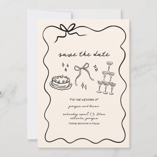 Elegante  hand getekend Save the date Feestdagenkaart (Voorkant)