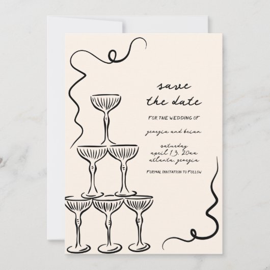 Elegante  hand getekend Save the date Kaart (Voorkant)