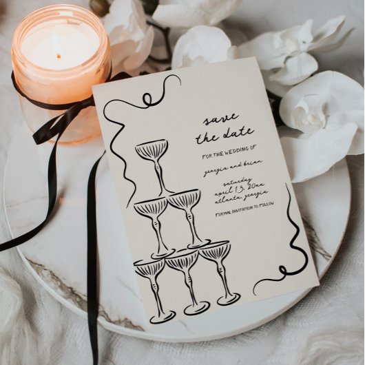 Elegante  hand getekend Save the date Kaart