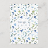 Elegante hand getekende blauwe bloemenbruiloft men informatiekaartje (Achterkant)