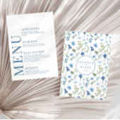 Elegante hand getekende blauwe bloemenbruiloft men informatiekaartje