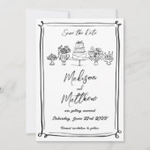 Elegante hand getekende illustraties Doodles bruil Save The Date (Voorkant)
