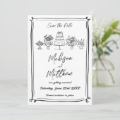 Elegante hand getekende illustraties Doodles bruil Save The Date (Staand voorkant)