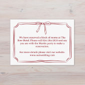 Elegante hand-getekende strik Crimson Red Wedding  Informatiekaartje