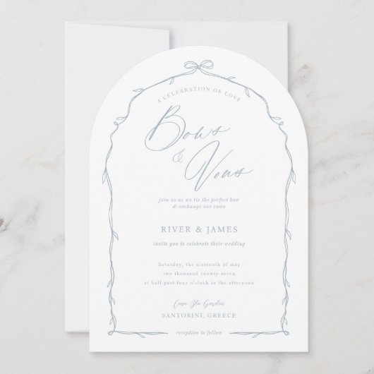 Elegante Hand Getrokken Blauwe Boog & Lint Boog Hu Kaart (Voorkant)