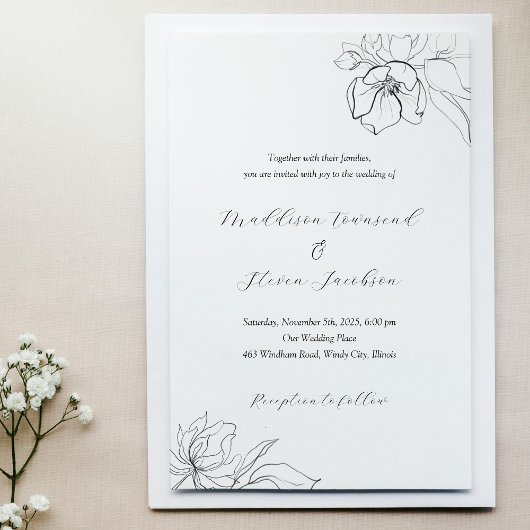 Elegante Hand Getrokken Bloemen Huwelijksuitnodigi Kaart