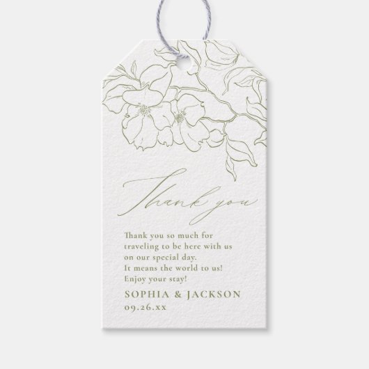 Elegante hand getrokken bloemensalie groen dank u cadeaulabel (Voorkant)