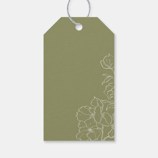 Elegante hand getrokken bloemensalie groen dank u cadeaulabel (Achterkant)